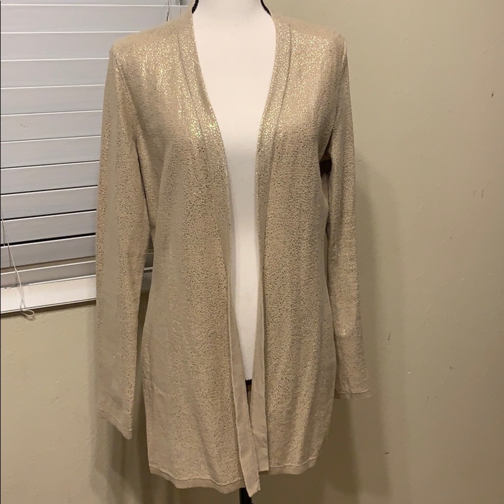 Chico's Shimmery Champagne Open-Front Cardigan